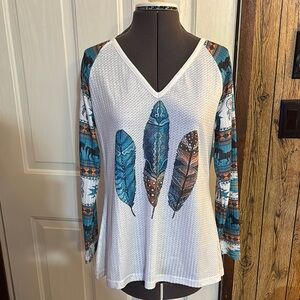 Women's White Feather Print Top